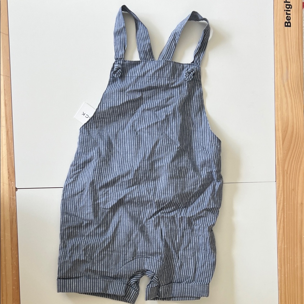 Janie and Jack Blue and White Pinstripe Romper Overalls 12-18 months NWT